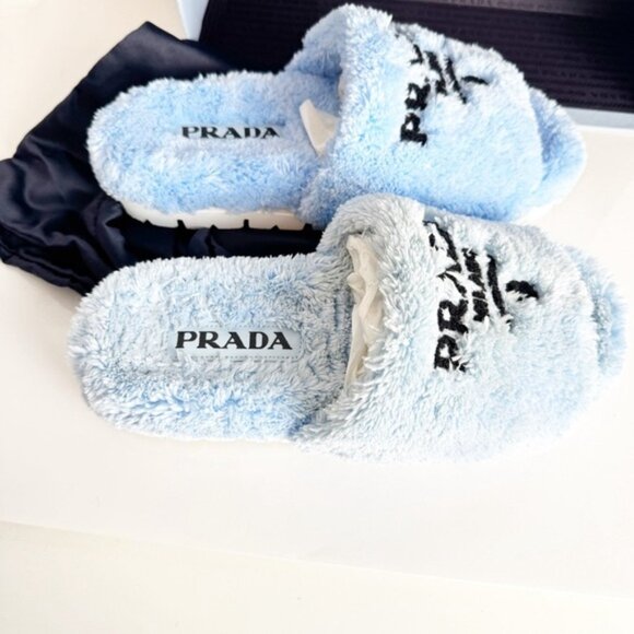 Prada Terry Cloth Logo Slides in light blue size 37 - Picture 6 of 7